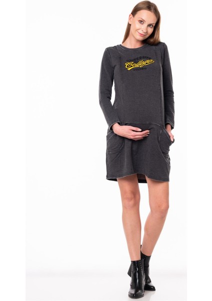 Hamile Sarı Baskılı Sweat Elbise Antrasit