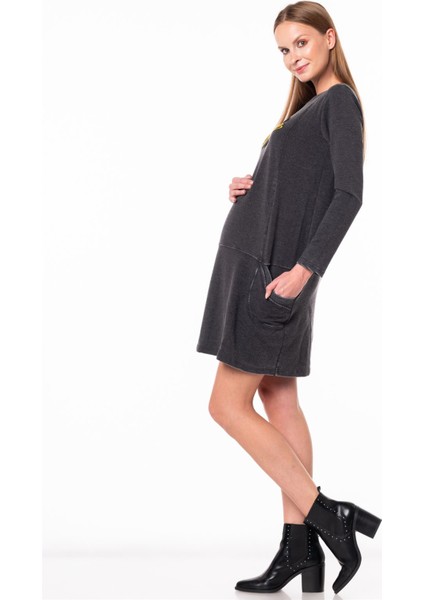 Hamile Sarı Baskılı Sweat Elbise Antrasit fiyatları