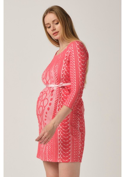 Hamile Desenli Mini Elbise Pembe