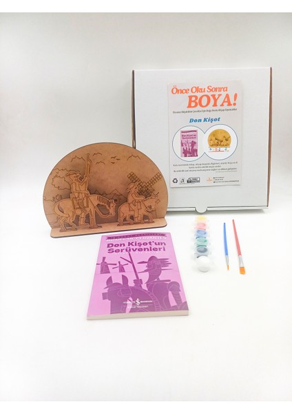 Don Kişot Ahşap Boyama Aktivite Seti, Kitap Hediyeli Önce Oku Sonra Boya