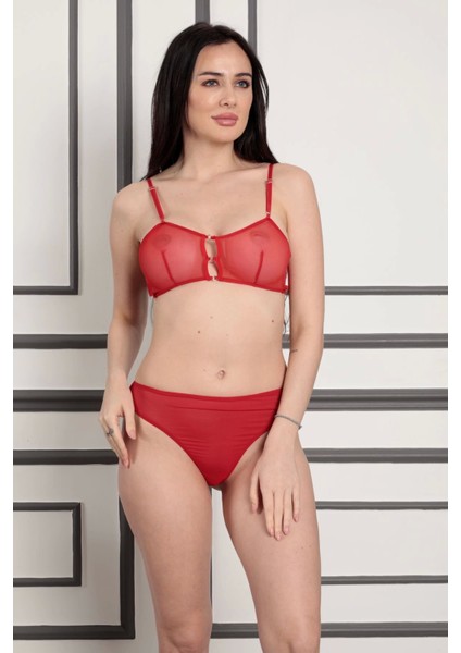 Miraxx Kırmızı Tül Sütyen Takım - 879 modelleri