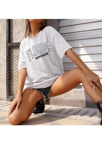 Bisiklet Yaka Baskılı T-Shirt - Beyaz fiyatları
