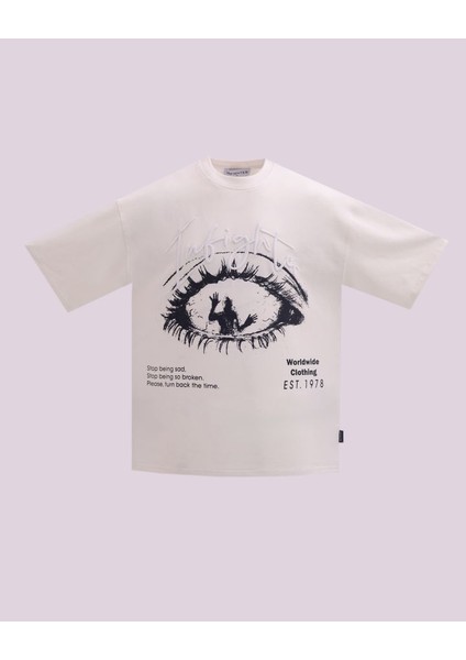 Erkek Kısa Kol Captive Eyes Oversize Ekru