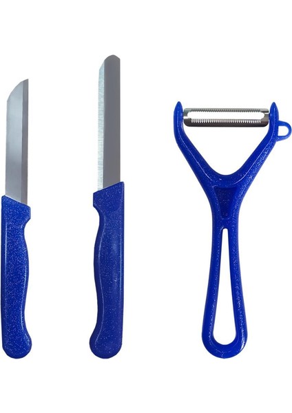 Yatay Bıçaklı Sebze ve Meyve Soyacağı ve Bıçağı Mavi Solingen 3'lü Set