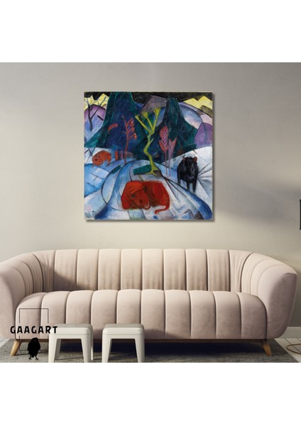 Kare Kanvas Tablo Ünlü Eserler Franz Marc-A Bison In Winter (The Red Bison) (1913)