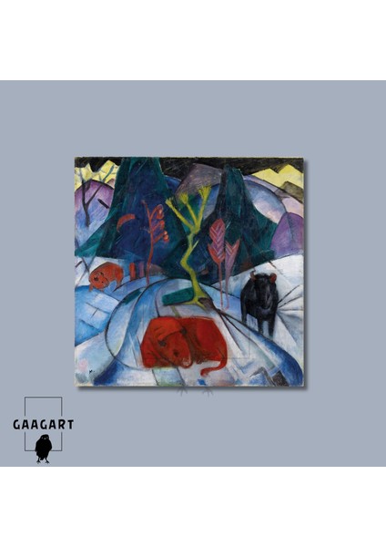 Kare Kanvas Tablo Ünlü Eserler Franz Marc-A Bison In Winter (The Red Bison) (1913) modelleri