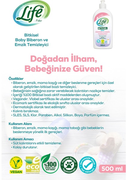 Bitkisel Bebek Biberon ve Emzik Temizleyici 500 ml - Parfümsüz, Kalıntı Bırakmaz, Vegan fiyatları