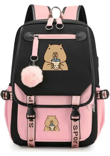 Çocuklar Için Okul Sırt Çantası Genç Kawaii Capya Schoolbag Kızlar Erkek Çocuklar Sırt Çantası Genç Bagpack USB Şarj Kitabı Bookbagcolor: Pink (Yurt Dışından)