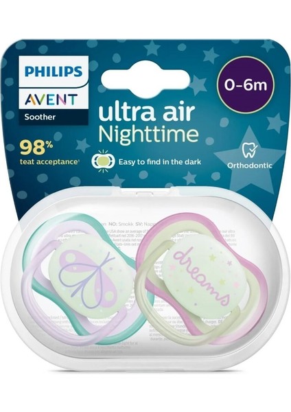 Ultra Air Night Karanlıkta Parlar Gece Emziği 0-6 ay Kız SCF376/19