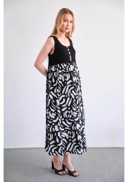 Hamile Desenli Midi Boy Jile Elbise Siyah modelleri