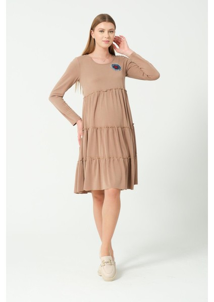 Hamile Günlük Fırfır Etekli Elbise Sütlü Kahve fiyatları