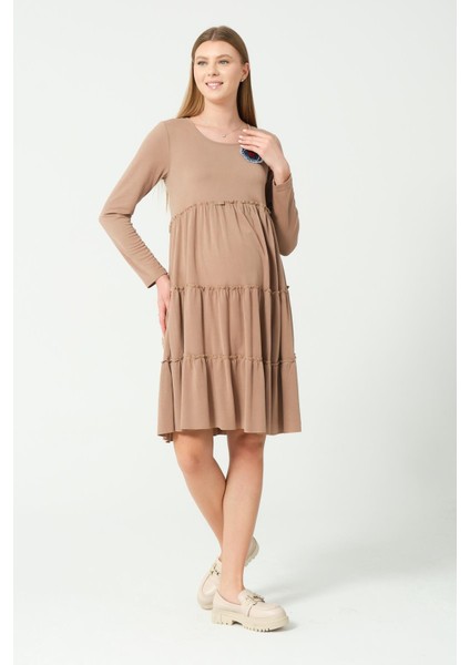 Hamile Günlük Fırfır Etekli Elbise Sütlü Kahve fırsatları