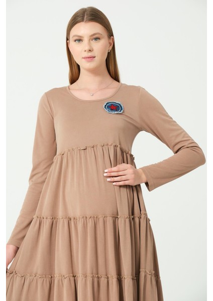 Hamile Günlük Fırfır Etekli Elbise Sütlü Kahve indirimleri