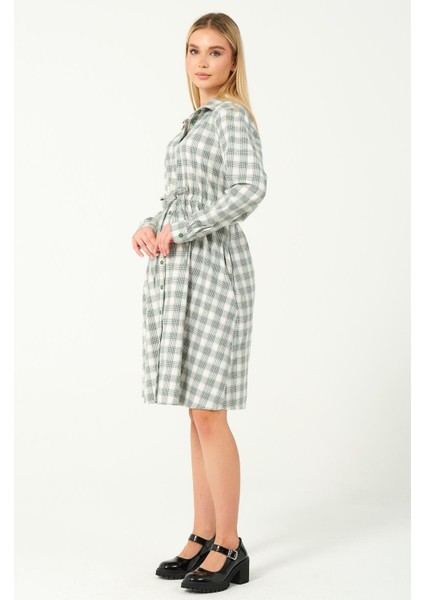 Hamile Uzun Kollu Ara Boy Ekose Elbise Yeşil fiyatları