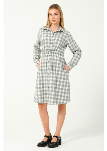 Hamile Uzun Kollu Ara Boy Ekose Elbise Yeşil fırsatları