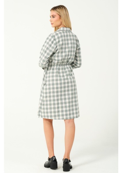 Hamile Uzun Kollu Ara Boy Ekose Elbise Yeşil indirimleri