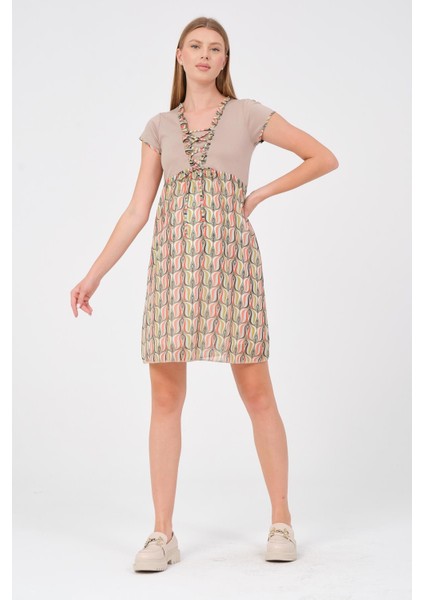 Hamile Kısa Kollu Desenli Günlük Elbise Sarı fiyatları