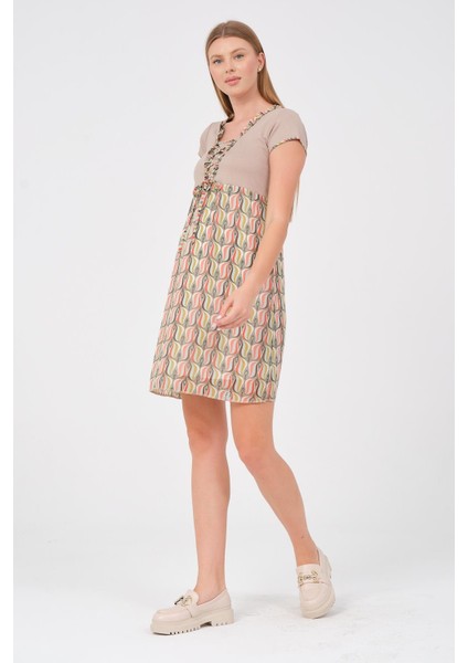 Hamile Kısa Kollu Desenli Günlük Elbise Sarı modelleri