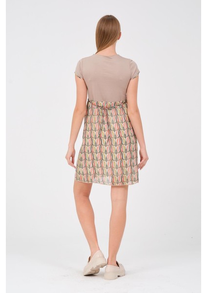 Hamile Kısa Kollu Desenli Günlük Elbise Sarı fırsatları