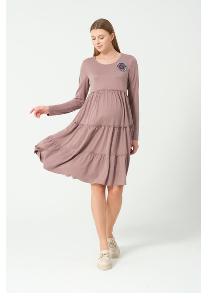 Hamile Günlük Fırfır Etekli Elbise Vizon fırsatları