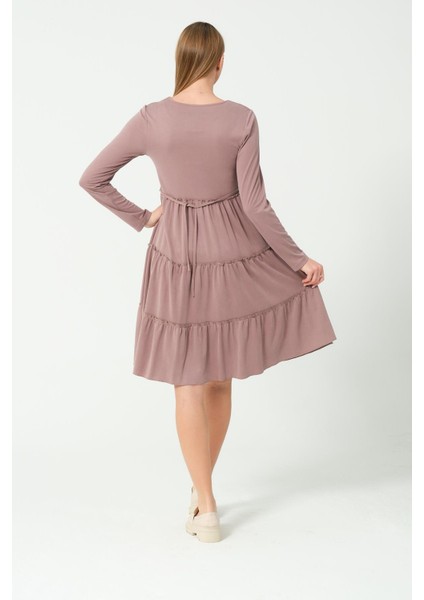 Hamile Günlük Fırfır Etekli Elbise Vizon indirimleri