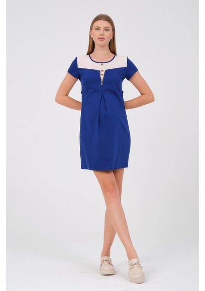 Hamile Kısa Kollu Arkadan Bağcıklı Mini Elbise Saks