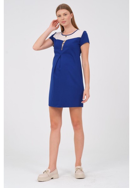 Hamile Kısa Kollu Arkadan Bağcıklı Mini Elbise Saks fiyatları