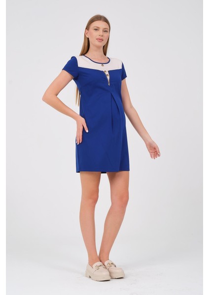 Hamile Kısa Kollu Arkadan Bağcıklı Mini Elbise Saks modelleri