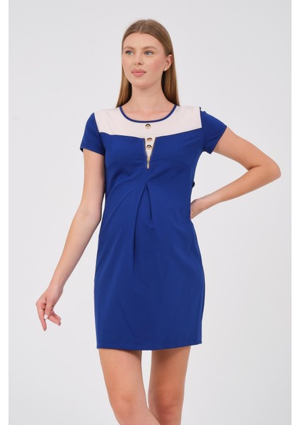 Hamile Kısa Kollu Arkadan Bağcıklı Mini Elbise Saks fırsatları