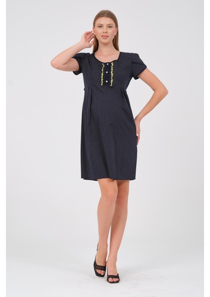 Hamile Kısa Kollu Puantiyel Yuvarlak Yakai Mini Elbise Sarı fiyatları