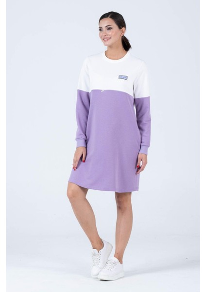 Hamile Blok Renk Sweat Elbise Lila