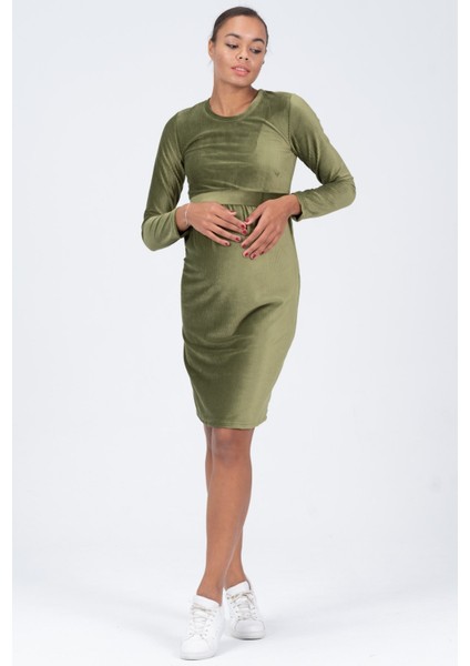 Hamile Önden Emzirme Detaylı Kadife Elbise Yeşil fiyatları