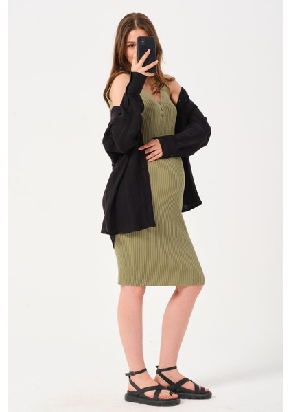 Sıfır Kol Midi Boy Ince Triko Elbise Çağla