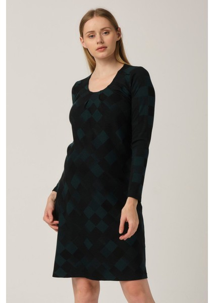 Hamile Desenli Arkadan Bağcıklı Mini Elbise Yeşil