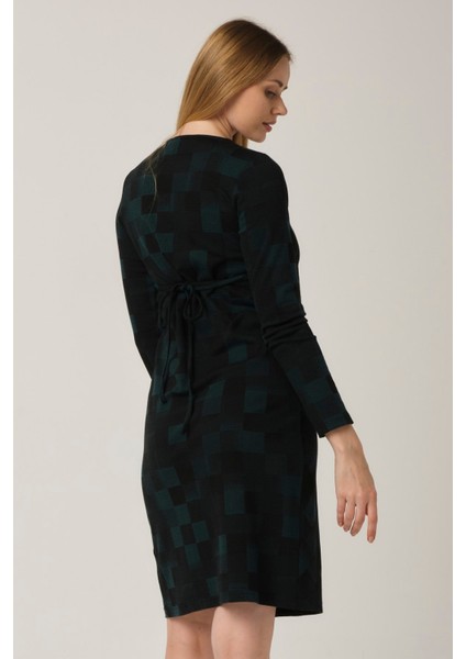 Hamile Desenli Arkadan Bağcıklı Mini Elbise Yeşil modelleri