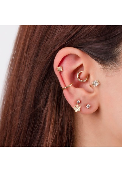 14 Ayar Altın Taşlı Minimal Tragus Piercing