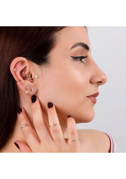 14 Ayar Altın Taşlı Minimal Tragus Piercing