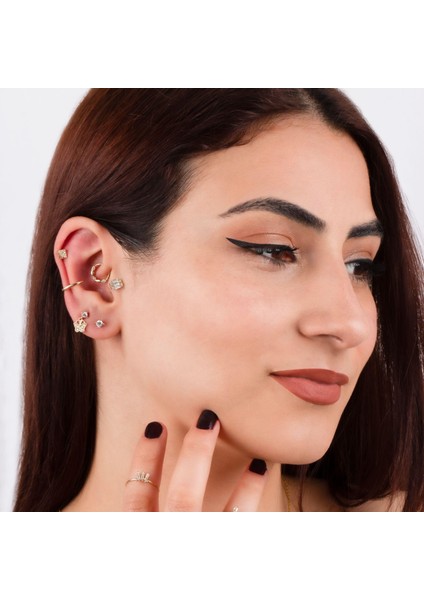 14 Ayar Altın Taşlı Minimal Tragus Piercing