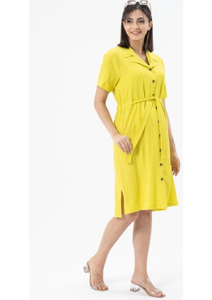 Hamile Bürümcük Kumaş Kısa Kollu Kemerli Elbise Limon Yeşili modelleri