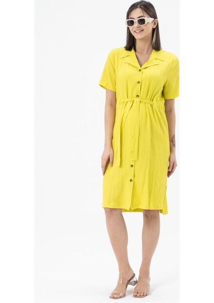 Hamile Bürümcük Kumaş Kısa Kollu Kemerli Elbise Limon Yeşili fırsatları