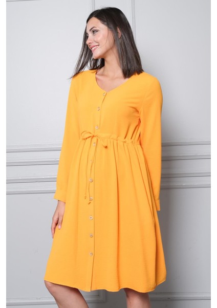 Hamile Önden Düğmeli ve Bağcıklı Uzun Kollu Viskon Elbise Mango fiyatları