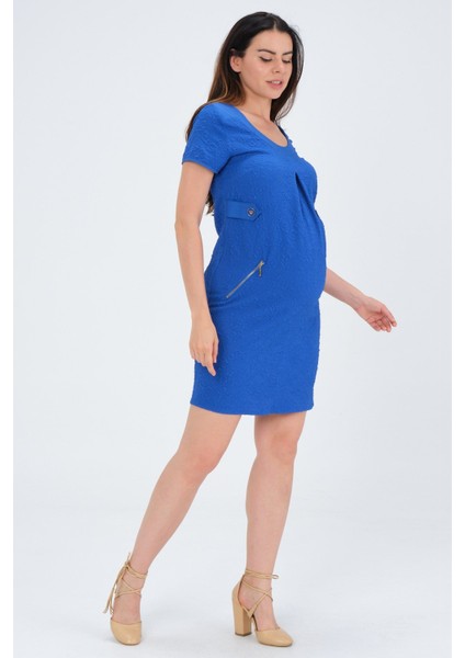 Hamile Günlük Elbise Fermuar Cepli Saks modelleri