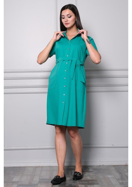 Hamile Önden Düğmeli Cepli Günlük Elbise Yeşil fiyatları