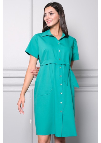 Hamile Önden Düğmeli Cepli Günlük Elbise Yeşil modelleri
