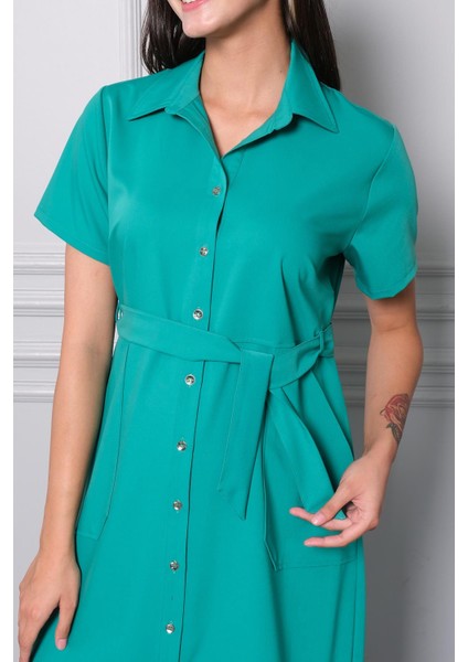 Hamile Önden Düğmeli Cepli Günlük Elbise Yeşil fırsatları