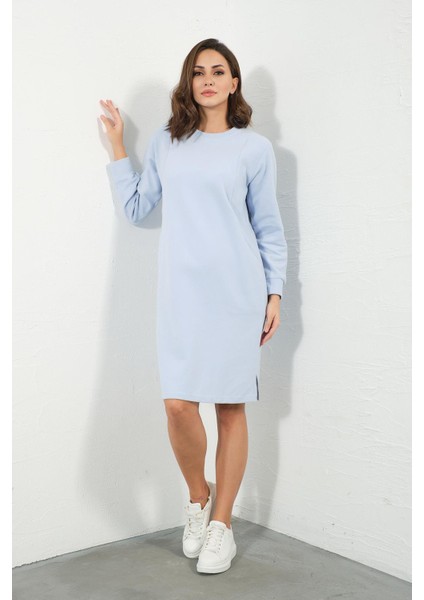Hamile Emzirme Detaylı Cepli Yumuşak Dokulu Selanik Regular Fit Elbise Açık Mavi fiyatları