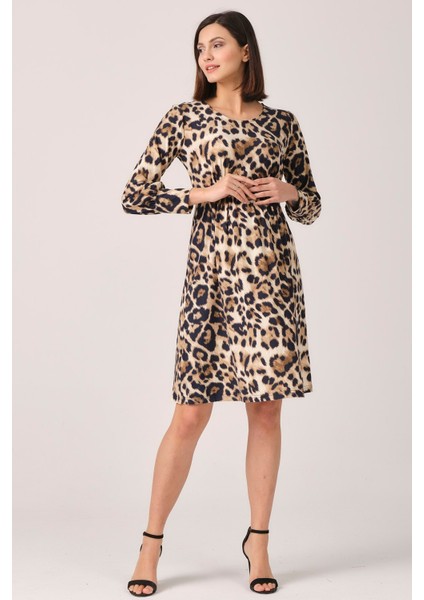 Hamile Günlük Elbise Leopar Desenli Lacivert