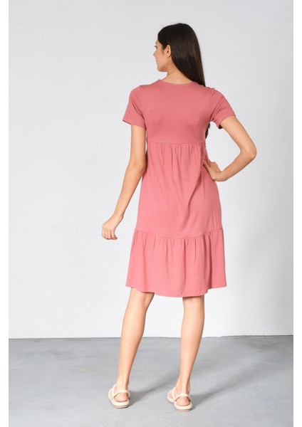 Hamile Emzirme Detaylı Kısa Kollu Penye Elbise Gül Kurusu indirimleri