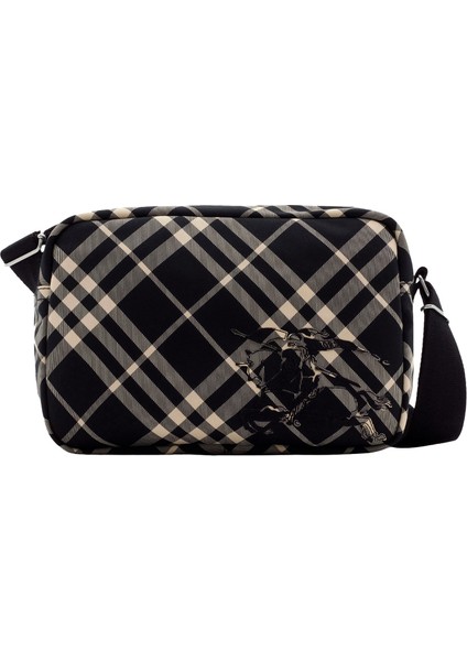 Check Crossbody Siyah Erkek Omuz Çantası