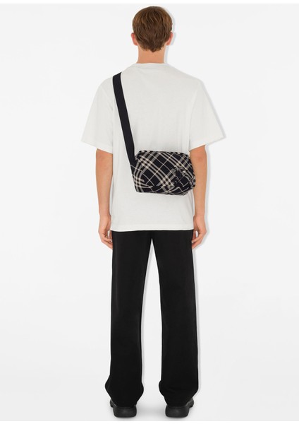 Check Crossbody Siyah Erkek Omuz Çantası